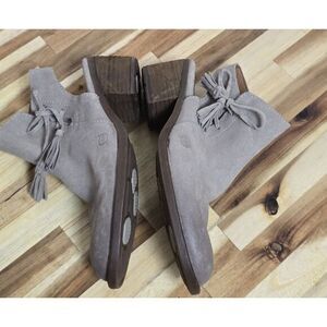 Born Women's Grey Suede Clogs/Mules  Sling-Back Booties Side Zip Tassels Size 7M